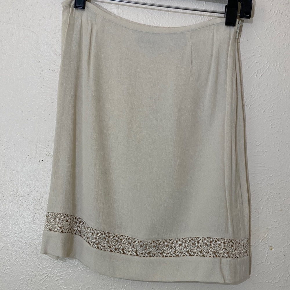 90s Campagnie Internationale Express Off White Skirt w/ Embroidery